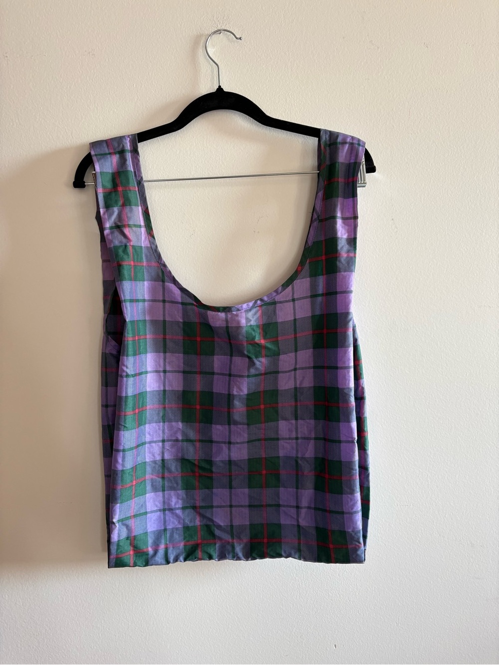 BAGGU Purple Green Plaid Reusable Bag
